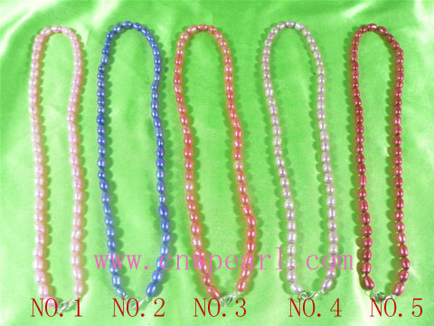 dye multicolor rice shaped freshwater pearl necklace